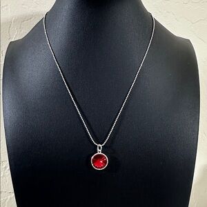 TCS Prism Shape Ruby Red Stone Set in Silver-tone Necklace